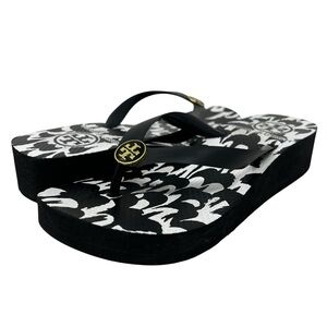 Tory Burch Black and White Floral Sandals